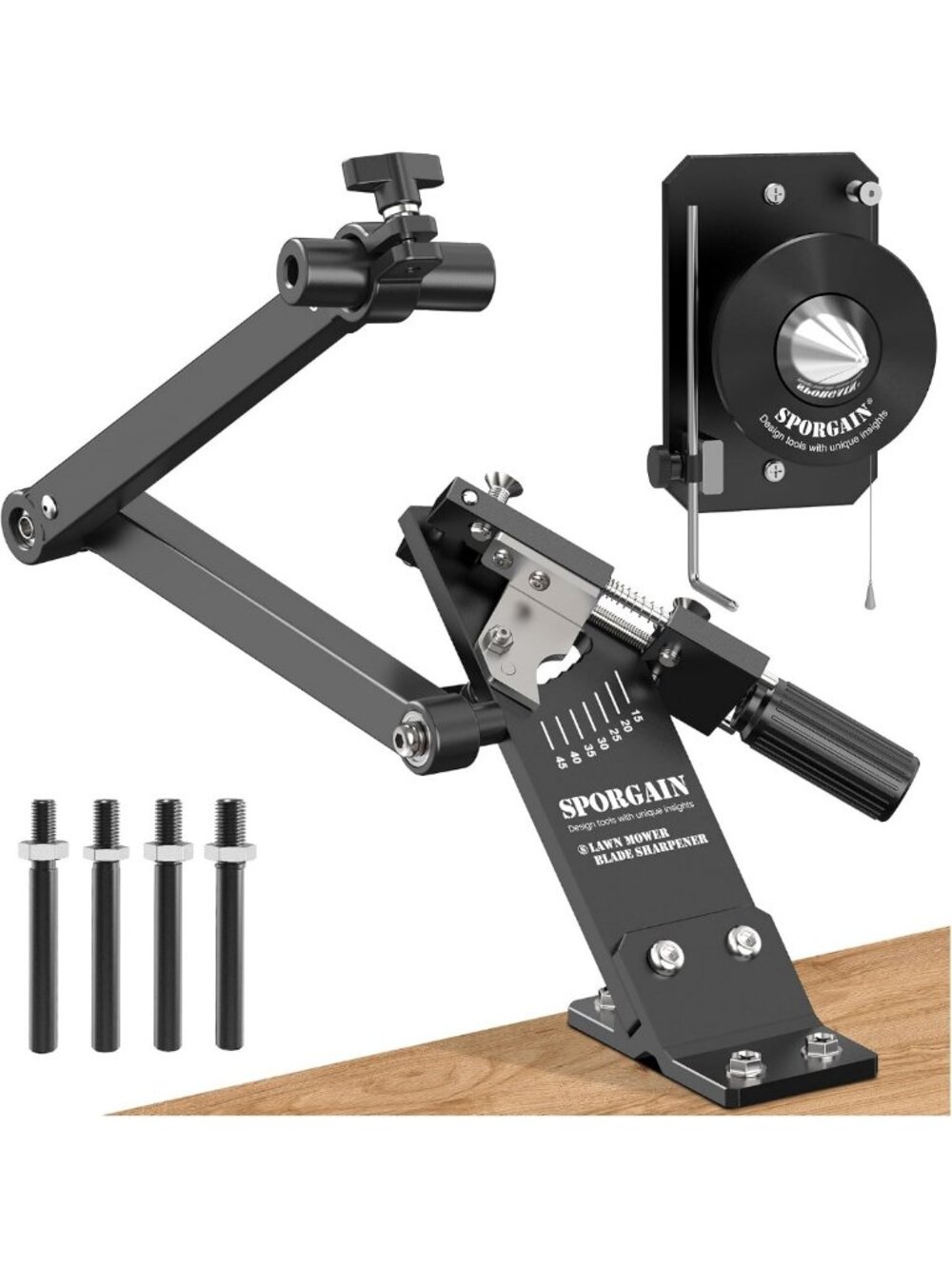 Lawn Mower Blade Sharpener & Balancer - Adjustable 15°-45° for Precision Cutting